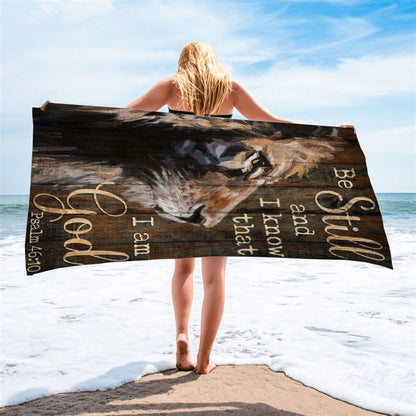 Jesus, Lion Of Judah, Be Still And Know I Am God Beach Towel, Christian Beach Towel, Christian Gift, Gift For Women