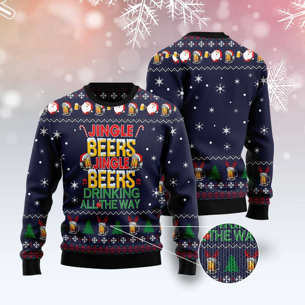 Jingle Beers Drinking All The Ways Ugly Christmas Sweater, Funny Xmas Sweater, Sweater Xmas