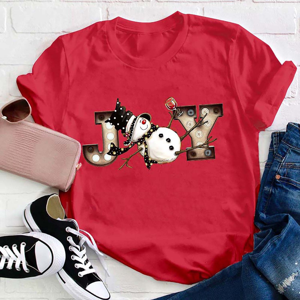Joy With Snowman T Shirt, Merry T Shirt, Unisex Christmas Shirts