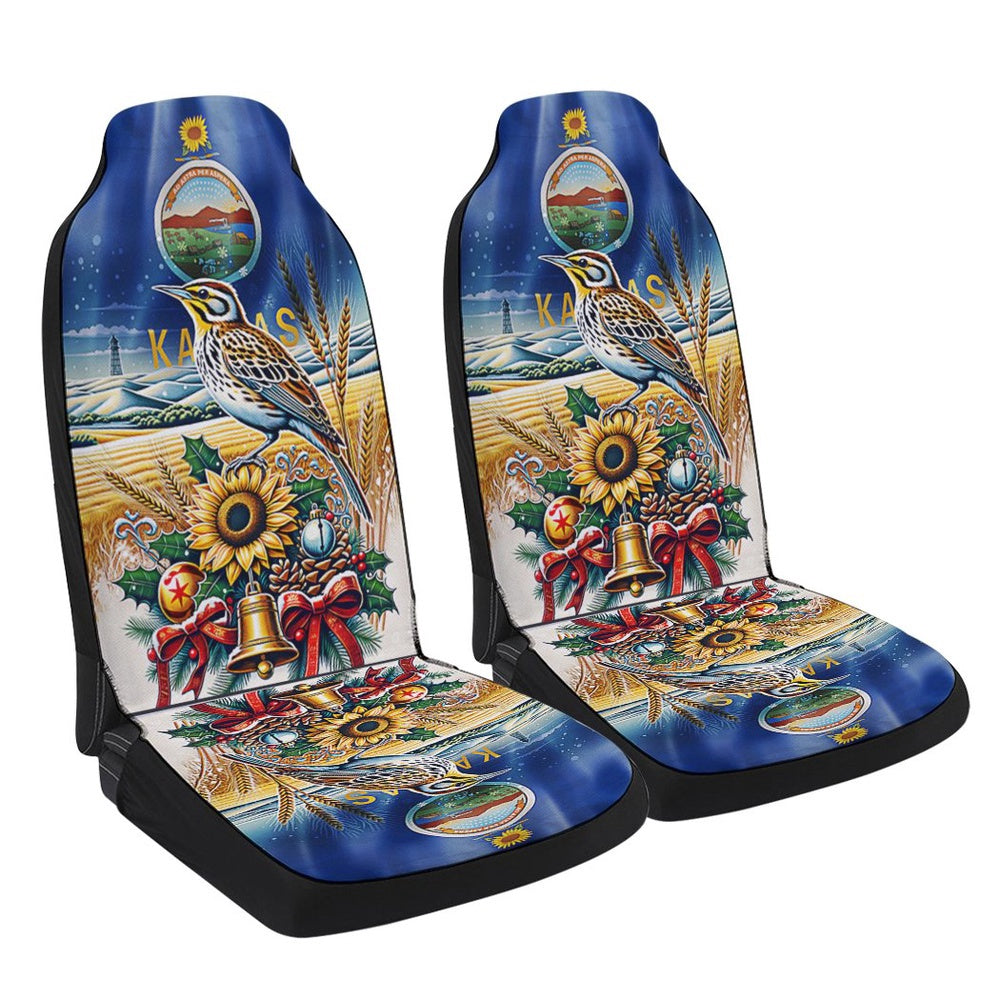 Kansas State Sunflower and Meadowlark Bird Winter Christmas Cars Seat Cover, Christmas Car Seat Covers, Car Decor Gift