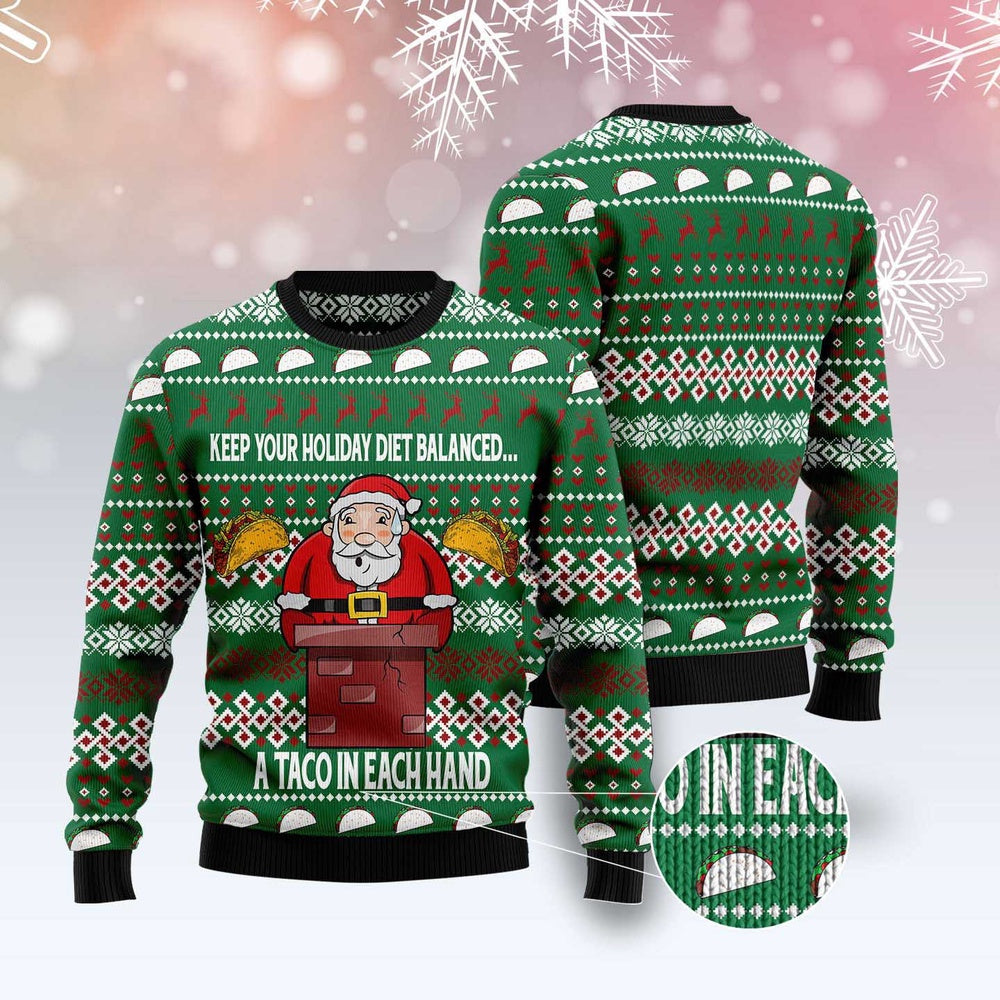 Keep Your Holiday Diet Balanced With Tacos Ugly Christmas Sweater, Funny Xmas Sweater, Sweater Xmas