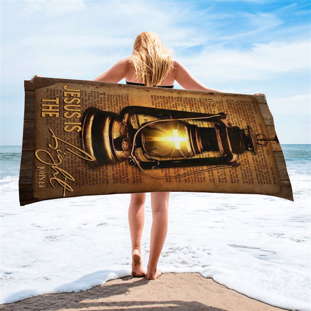 Kerosene Lamp Light Cross Jesus Is The Light Beach Towel, Christian Beach Towel, Christian Gift, Gift For Women