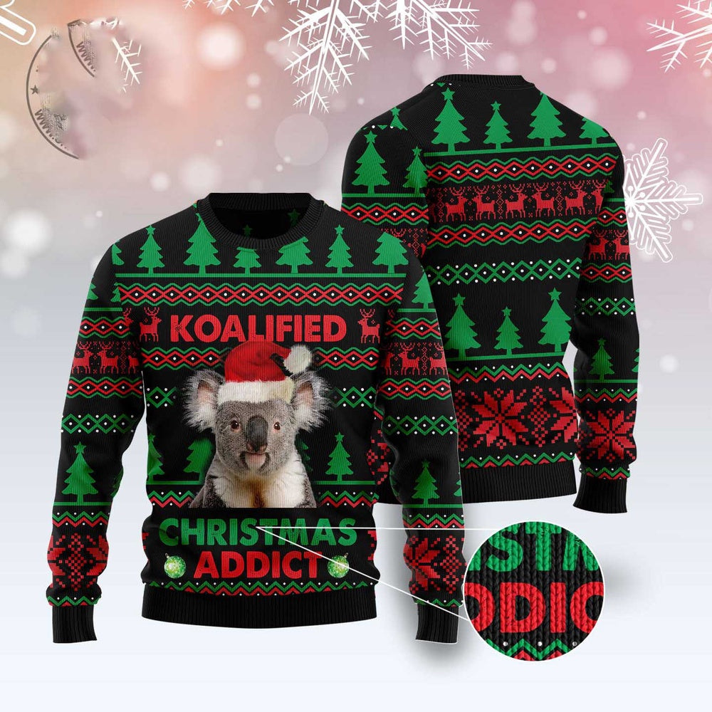 Koala Koalified Christmas Addict Ugly Christmas Sweater, Funny Xmas Sweater, Sweater Xmas