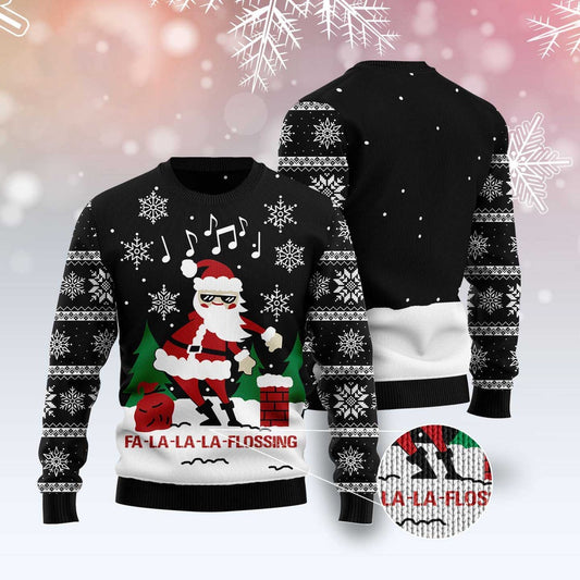 La-La-La Flossing Santa Claus Ugly Christmas Sweater, Funny Xmas Sweater, Sweater Xmas
