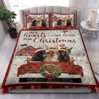 Labrador Retriever Quilt Set, Labrador With Truckmas Tree Snowflake Cozy Farmho Use Quilt Blanket