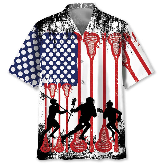 Lacrosse American Flag Hawaiian Shirt, Funny Hawaiian Shirt, Usa Hawaiian Shirt, Vintage Hawaiian Shirts