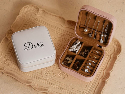 Leather Jewelry Travel Case, Engraved Jewelry Box, Birth Flower Jewelry Travel Case, Mother's Day Jewelry Case