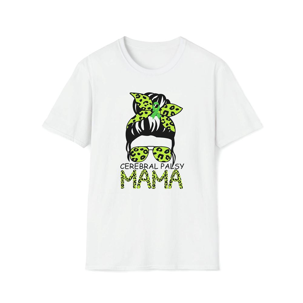 Leopard Messy Hair Bun Cerebral Palsy Mama Premium T Shirt, Mother's Day Premium T Shirt, Mom Shirt