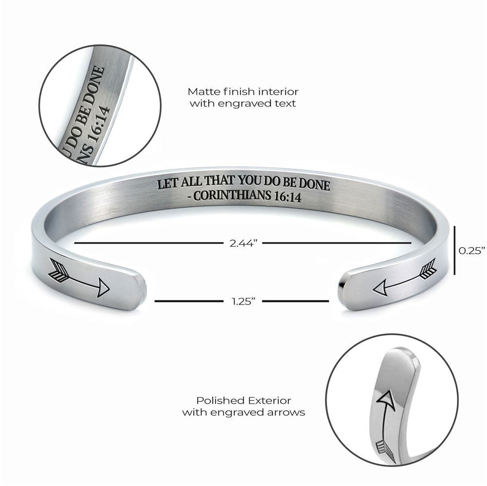 Let All That You Do Be Done With Love - Corinthians 1614 Personalized Cuff Bracelet, Christian Bracelet For Women Christian Jewelry
