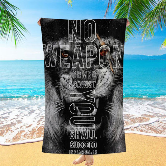 Lion, Black Painting, No Weapon Formed Against You Shall Succeed Beach Towel, Christian Beach Towel, Christian Gift, Gift For Women