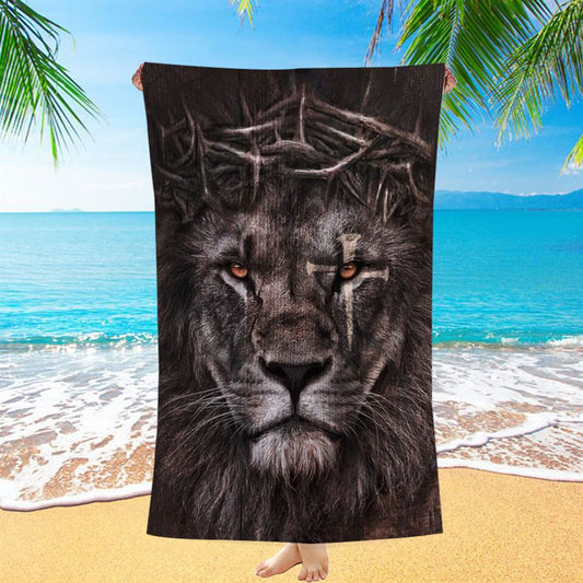 Lion Crown Of Thorn Cross Beach Towel, Christian Beach Towel, Christian Gift, Gift For Women