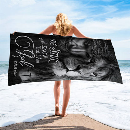 Lion, Jesus, Black And White Painting, Be Still And Know That I Am God Beach Towel, Christian Beach Towel, Christian Gift, Gift For Women
