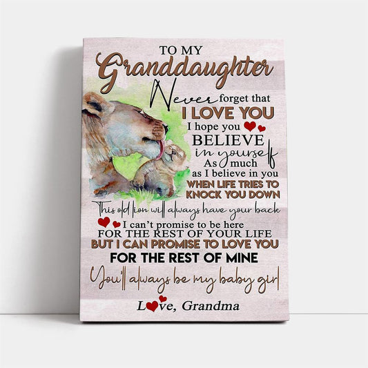 Lion Mother And Cub Baby Lion To My Granddaughter Canvas, Mother's Day Canvas Art, Gift For Mom, Birthday Gift, Mother's Day Wall Art