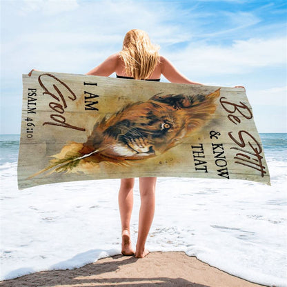 Lion Of Judah, Awesome Leaf, Be Still And Know That I Am God Beach Towel, Christian Beach Towel, Christian Gift, Gift For Women