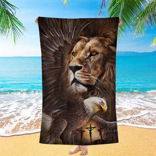 Lion Of Judah, Eagle Drawing, King Of Kings, Jesus Cross Beach Towel, Christian Beach Towel, Christian Gift, Gift For Women