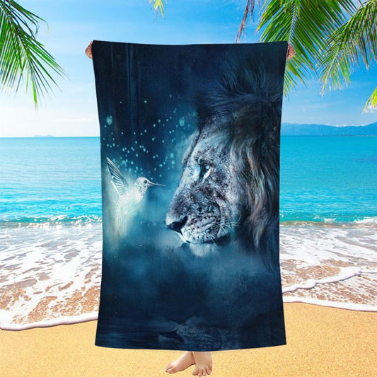 Lion Of Judah Hummingbird Night Light Beach Towel, Christian Beach Towel, Christian Gift, Gift For Women