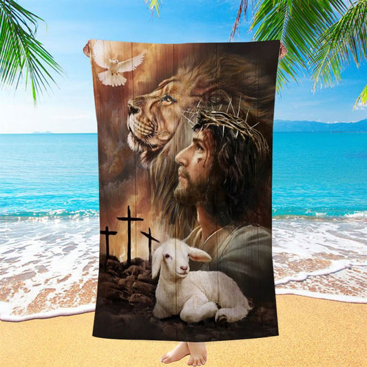 Lion Of Judah, Lamb Of God, Dove Of Peace, Beautiful Aspects Of God Beach Towel, Christian Beach Towel, Christian Gift, Gift For Women