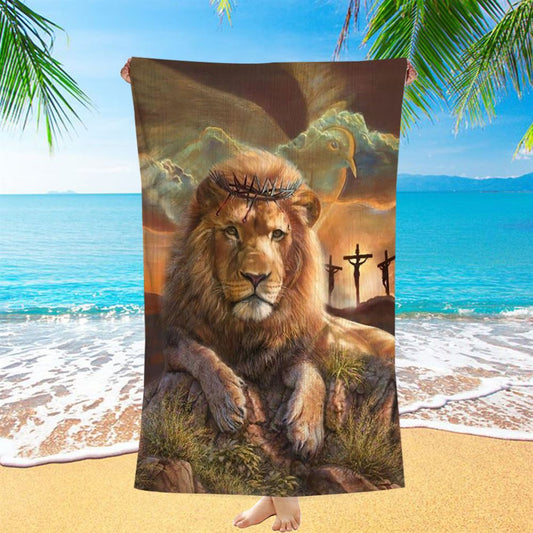 Lion Rock Mountain Crown Of Thorn Beach Towel, Christian Beach Towel, Christian Gift, Gift For Women