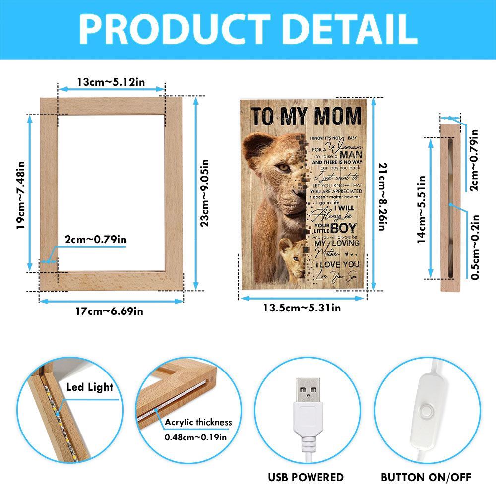 Lion Son To My Mom I Love You Frame Lamp Mother'S Day Gift, Mother's Day Night Light, Best Mom Ever, Gift For Mom