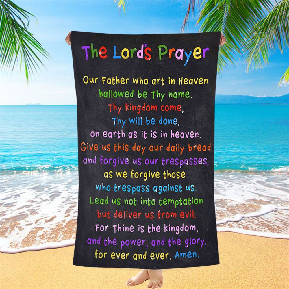 Lords Prayer Beach Towel - Catholic Gifts For Bible - Christian Beach Towel Decor
