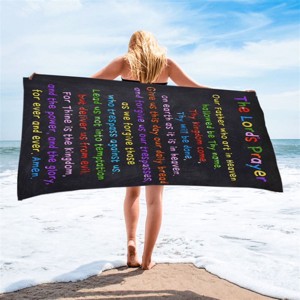 Lords Prayer Beach Towel - Catholic Gifts For Bible - Christian Beach Towel Decor