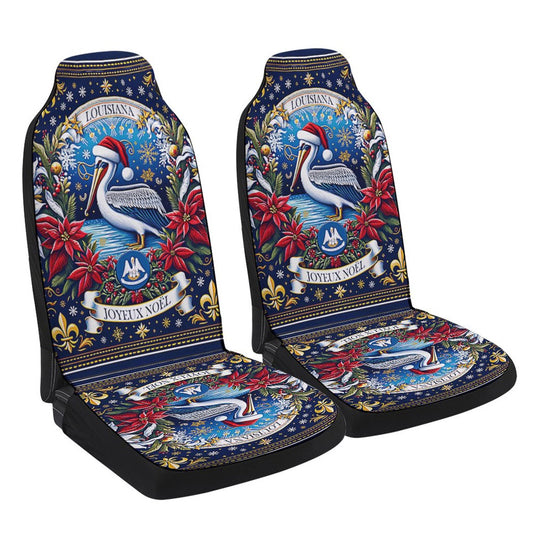Louisiana Joyeux Noyl Pelican Feliz Navidad Christmas Cars Seat Cover, Christmas Car Seat Covers, Car Decor Gift