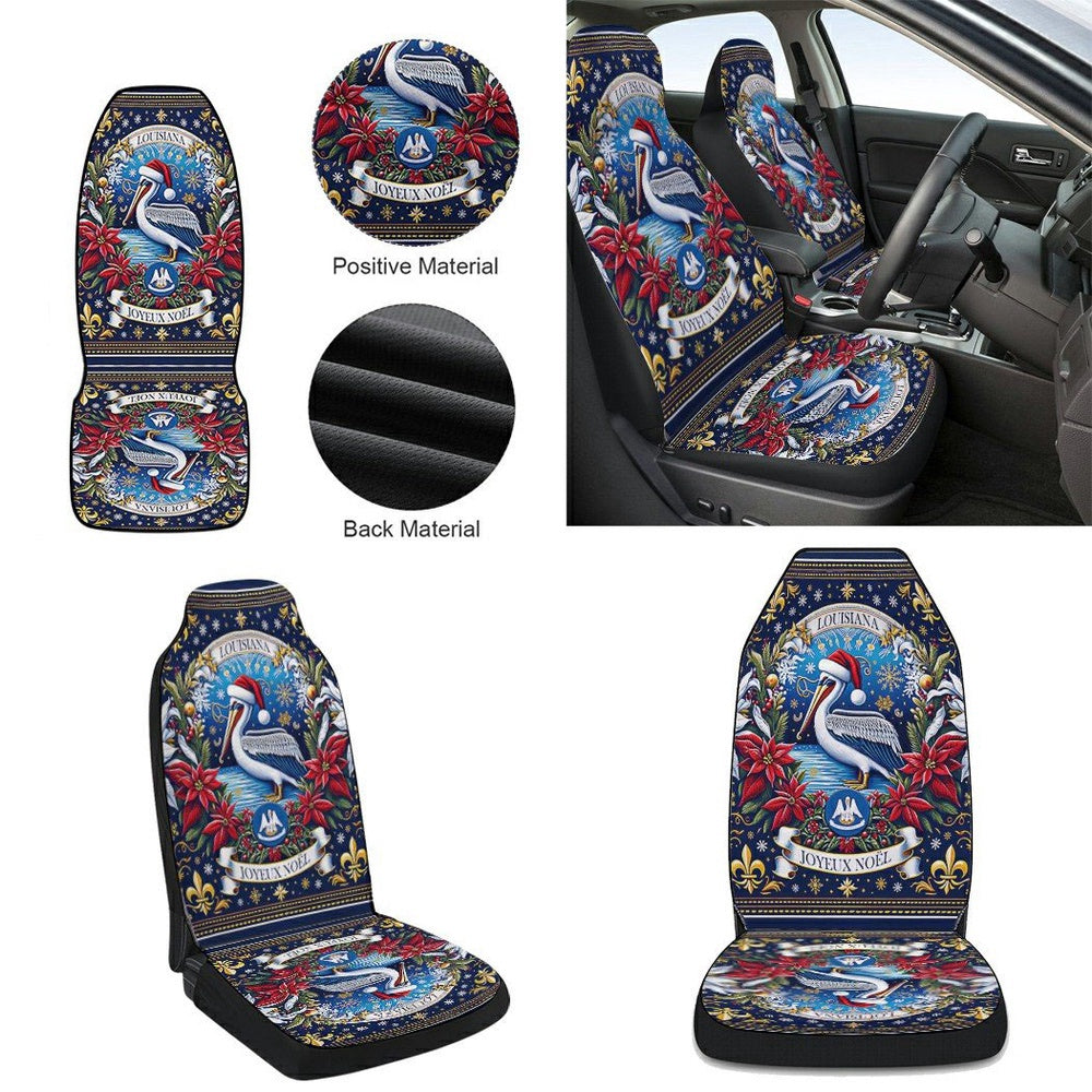 Louisiana Joyeux Noyl Pelican Feliz Navidad Christmas Cars Seat Cover, Christmas Car Seat Covers, Car Decor Gift