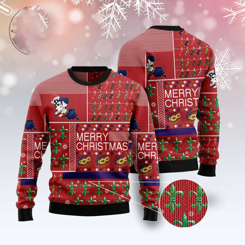 Louisiana Merry Christmas Ugly Christmas Sweater, Funny Xmas Sweater, Sweater Xmas