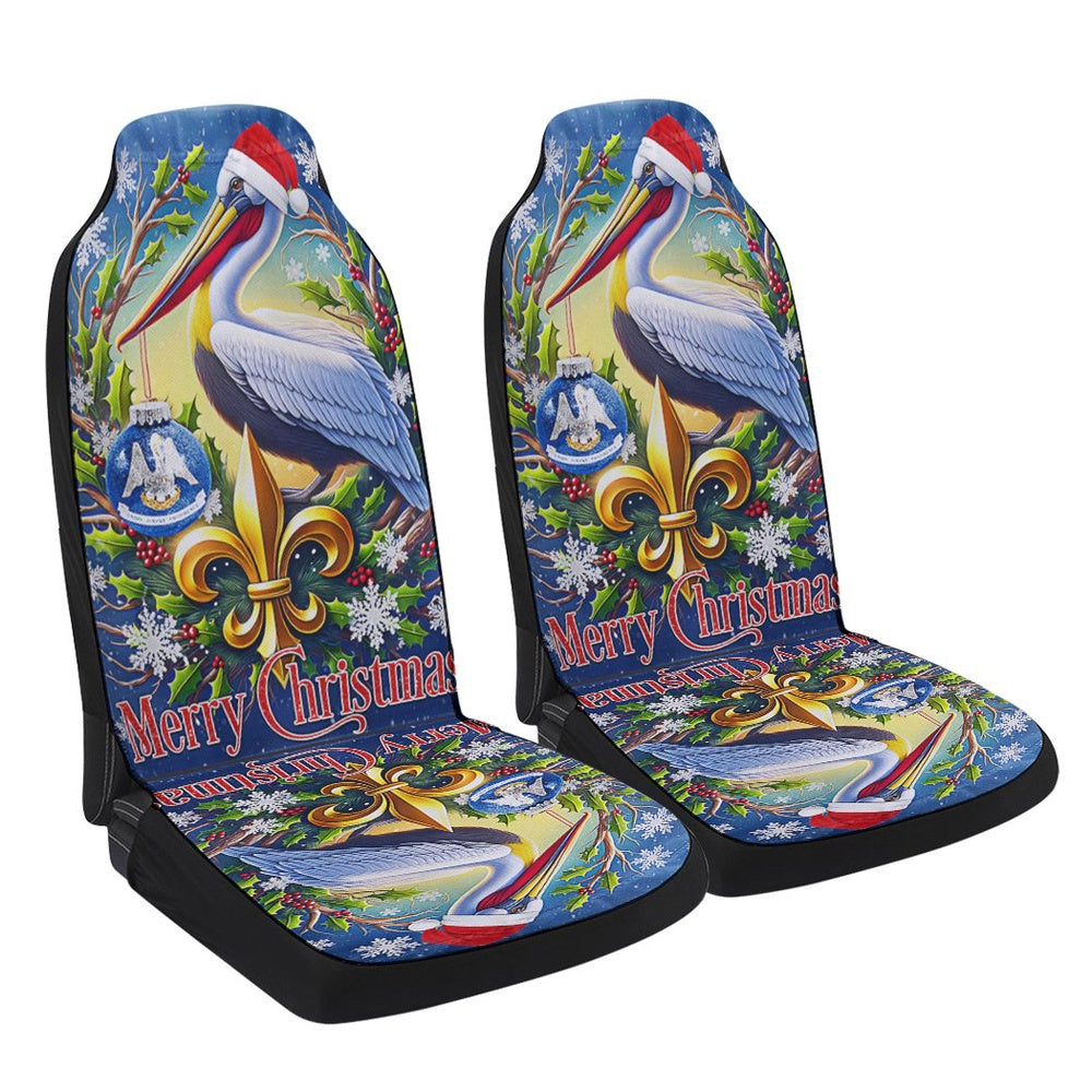 Louisiana Pelican Christmas Cars Seat Cover, Christmas Car Seat Covers, Car Decor Gift