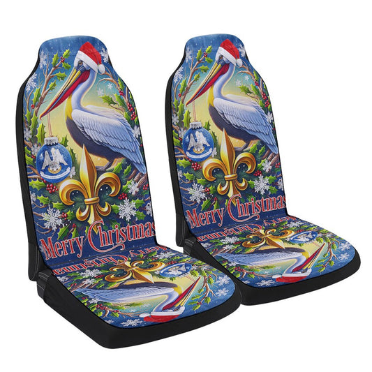 Louisiana Pelican Christmas Cars Seat Cover, Christmas Car Seat Covers, Car Decor Gift