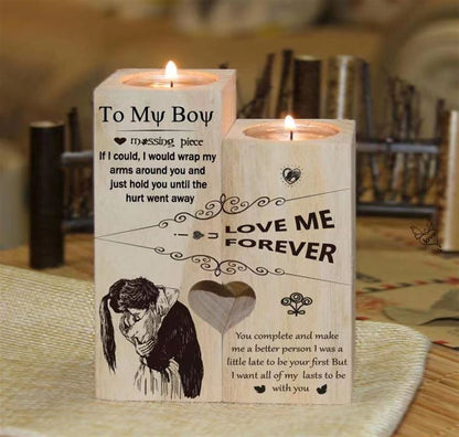 Mother's Day Candle Holders, To My Boy, You Complete And Make Me A Better Person I Was A Little Late To Be Your First Heart Candle Holders