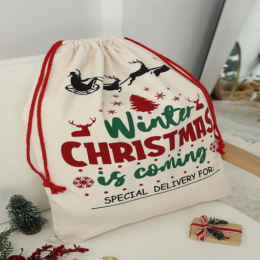Multicolor Christmas Graphic Print Canvas Drawstring Christmas Sack, Gift For Chidren, Christmas Bag Gift, Christmas Gift 2023