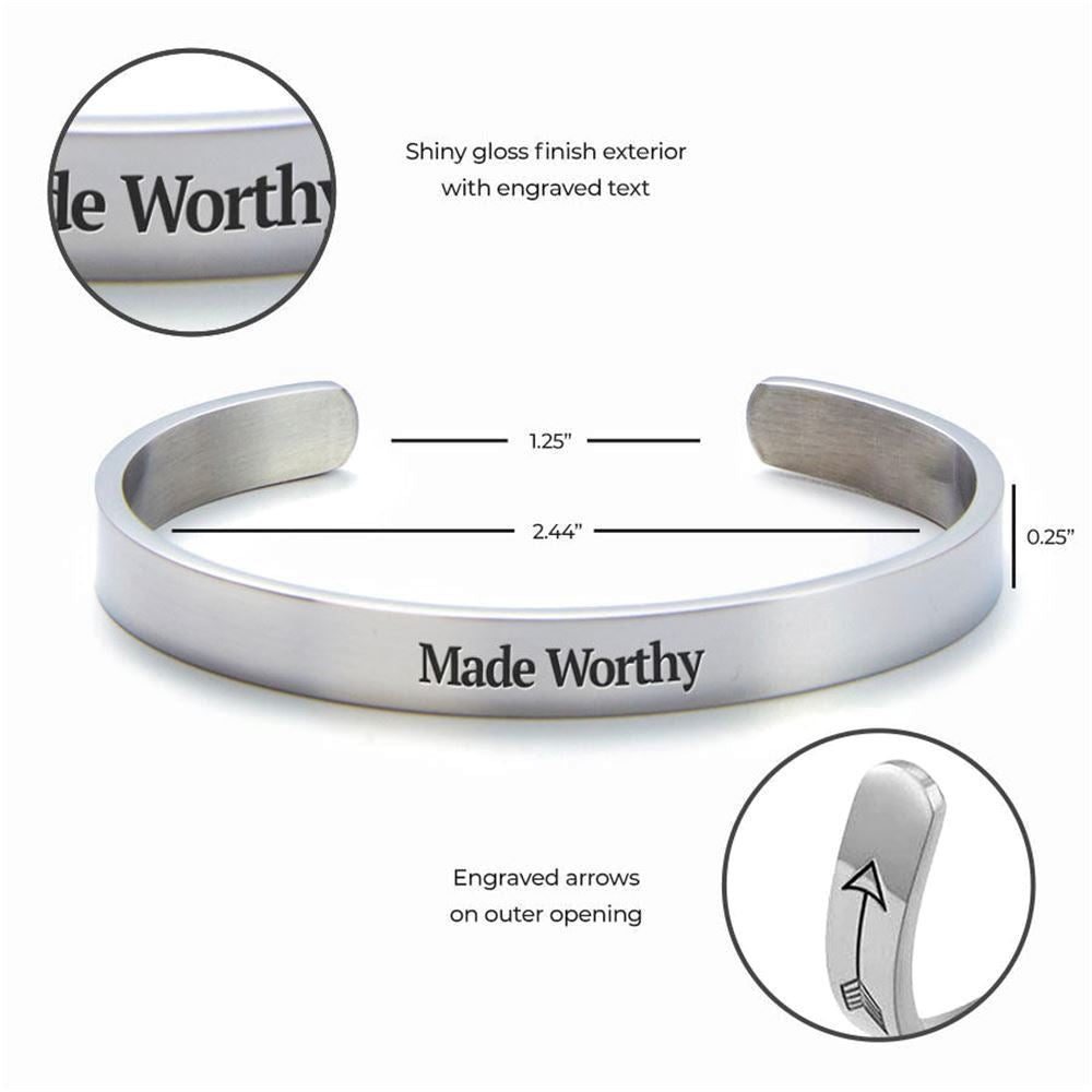 Made Worthy Personalized Cuff Bracelet, Christian Bracelet For Women, Bible Verse Bracelet, Christian Jewelry