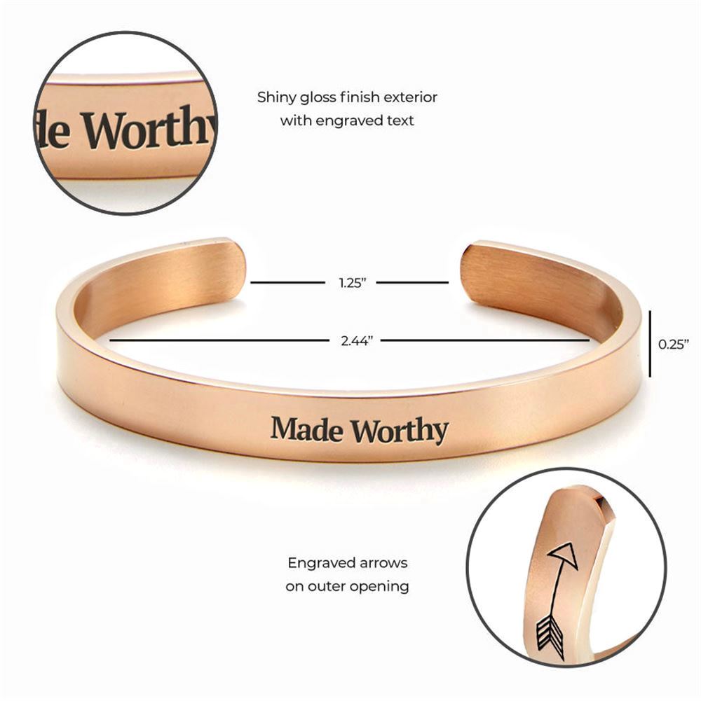 Made Worthy Personalized Cuff Bracelet, Christian Bracelet For Women, Bible Verse Bracelet, Christian Jewelry