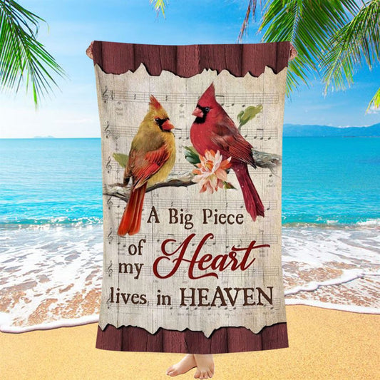 Male And Female Cardinals A Piece Of My Heart In Heaven Beach Towel, Christian Beach Towel, Christian Gift, Gift For Women