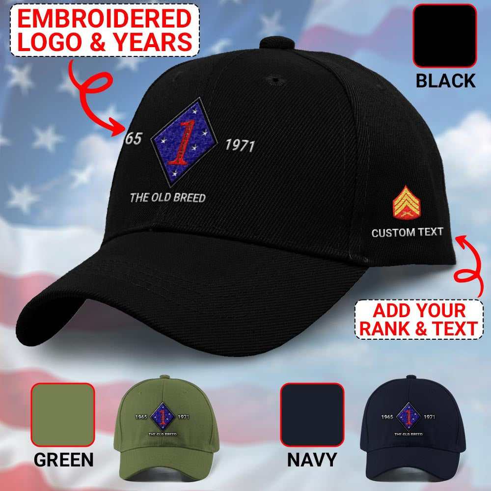 Marine Corps Veteran Cap, Customized 1St Marine Division Embroidered Cap, Embroidered Dad Hat