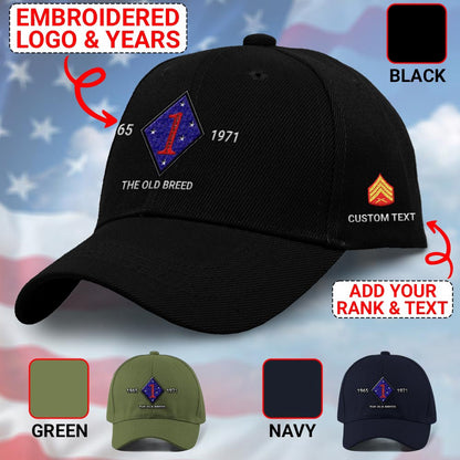 Marine Corps Veteran Cap, Customized 1St Marine Division Embroidered Cap, Embroidered Dad Hat