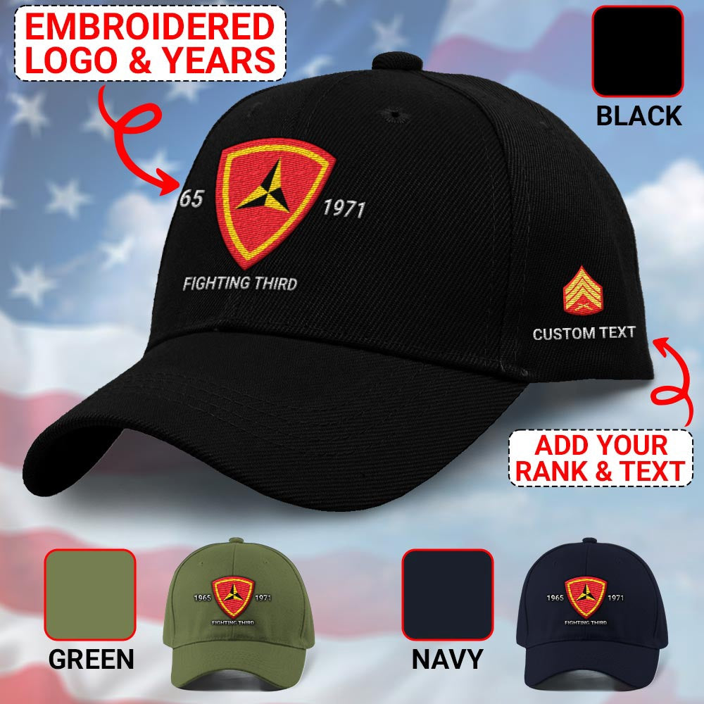 Marine Corps Veteran Cap, Customized 3Rd Marine Division Embroidered Cap, Embroidered Dad Hat