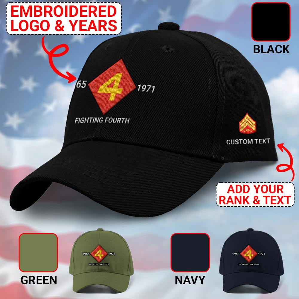 Marine Corps Veteran Cap, Customized 4Th Marine Division Embroidered Cap, Embroidered Dad Hat