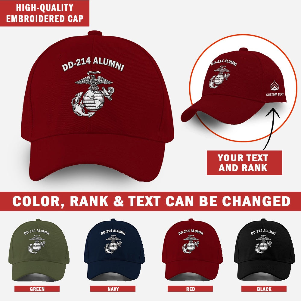 Marine Corps Veteran Cap, Customized Dd 214 Alumni United States Marine Corps Embroidered Cap, Embroidered Dad Hat