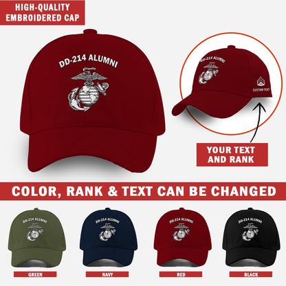 Marine Corps Veteran Cap, Customized Dd 214 Alumni United States Marine Corps Embroidered Cap, Embroidered Dad Hat