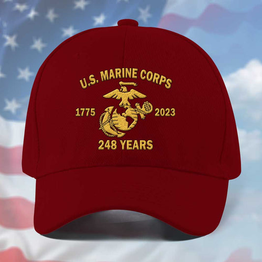 Marine Corps Veteran Cap, Customized Happy 248Th Birthday US Marine Corps Embroidered Cap, Embroidered Dad Hat