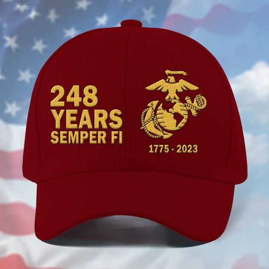 Marine Corps Veteran Cap, Customized Happy 248Th Semper Fl Us Marine Corps Embroidered Cap, Embroidered Dad Hat