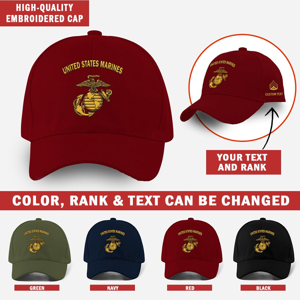 Marine Corps Veteran Cap, Customized United States Marine Corps Embroidered Caps, Embroidered Dad Hat