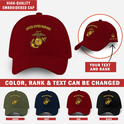 Marine Corps Veteran Cap, Customized United States Marine Corps Embroidered Caps, Embroidered Dad Hat