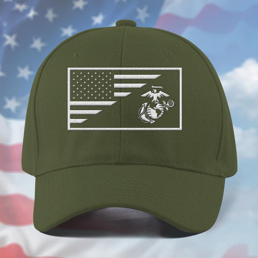 Marine Corps Veteran Cap, Customized Us Marine Corps Flag Green Embroidered Cap, Embroidered Dad Hat