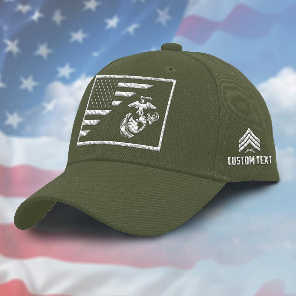 Marine Corps Veteran Cap, Customized Us Marine Corps Flag Green Embroidered Cap, Embroidered Dad Hat