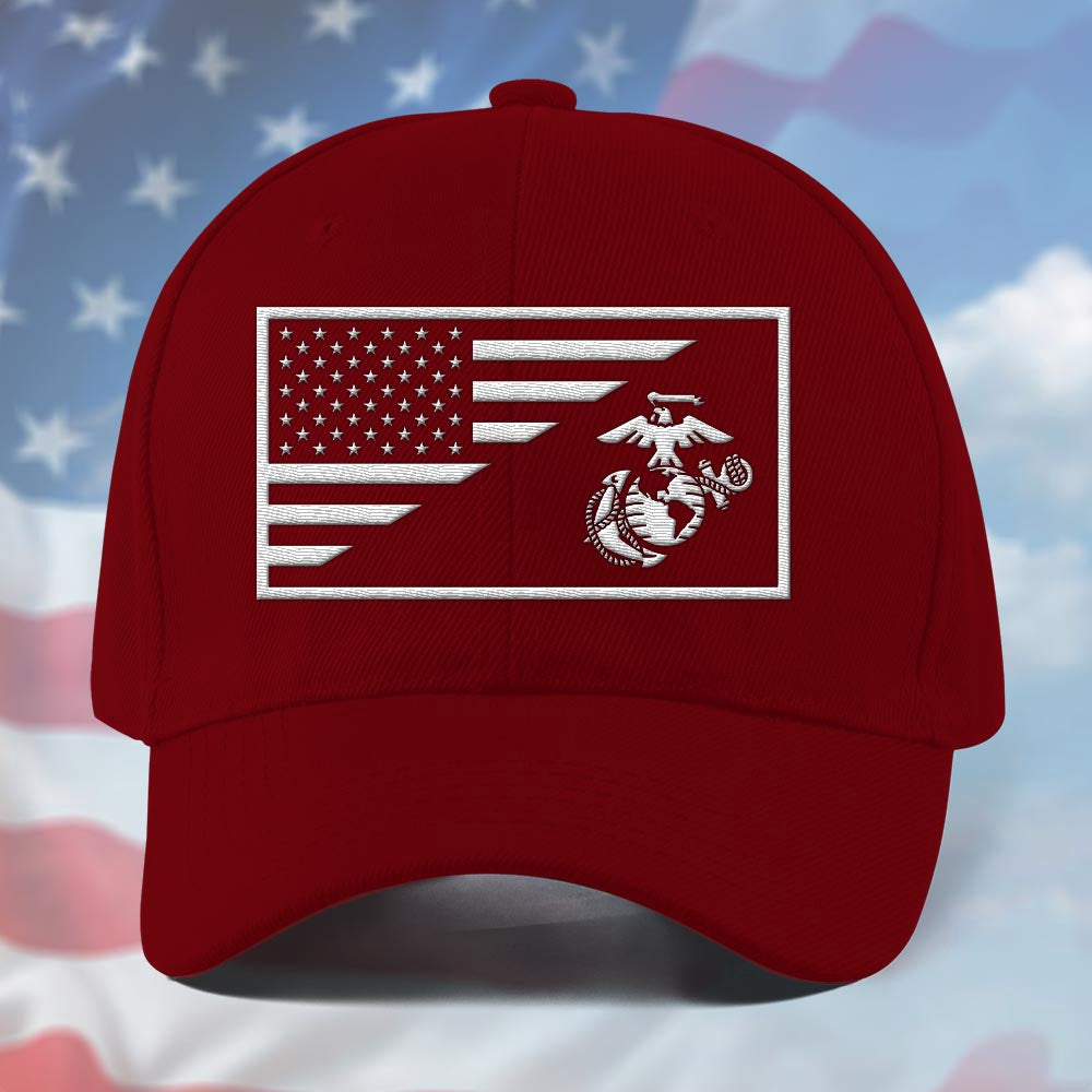 Marine Corps Veteran Cap, Customized Us Marine Corps Flag Red Embroidered Cap, Embroidered Dad Hat