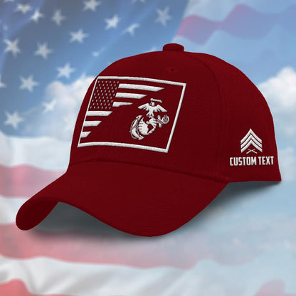 Marine Corps Veteran Cap, Customized Us Marine Corps Flag Red Embroidered Cap, Embroidered Dad Hat