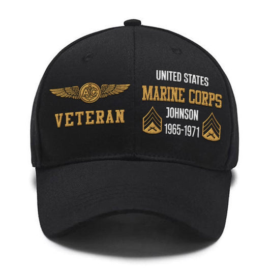 Marine Corps Veteran Cap, Customized Us Veteran Marines Badges Proudly Served Embroidered Cap, Embroidered Dad Hat